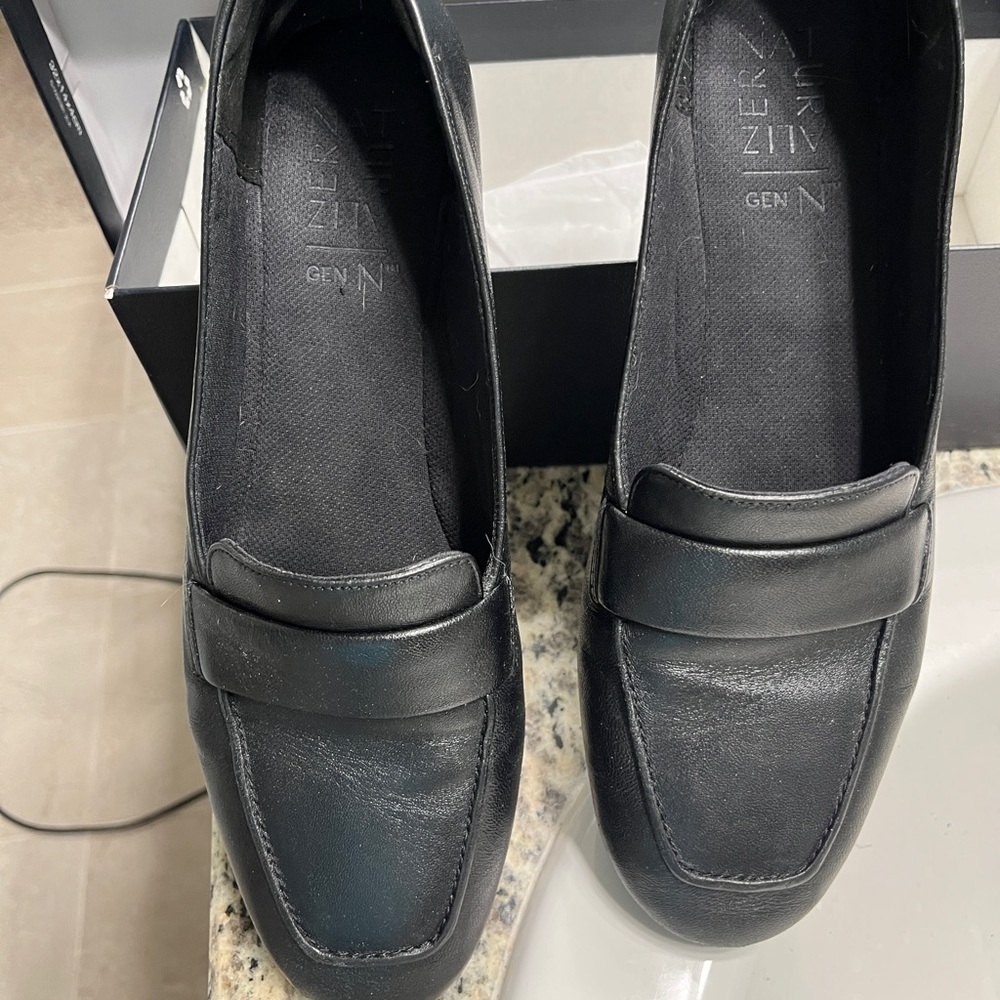 Naturalizer Black Leather Slip-On Shoes